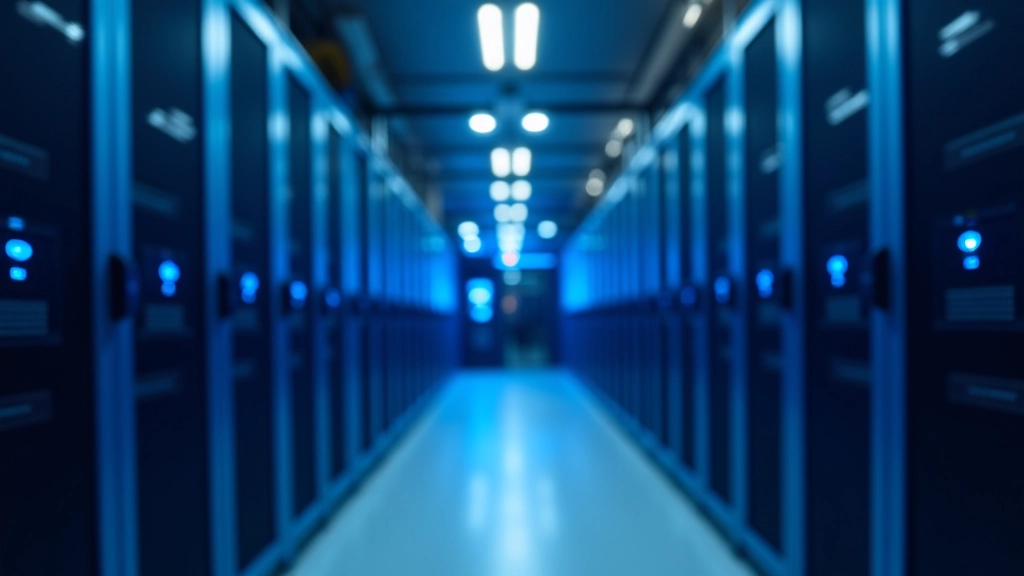Modern data center with rows of server equipment and blue LED lighting